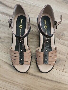 Jambu Women's T-Strap Sandals in Tan and Black